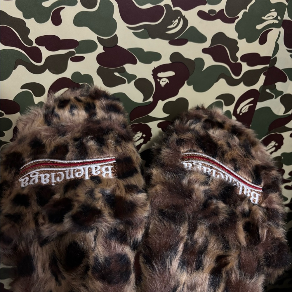 Balenciaga Brown Leopard Fur Slippers